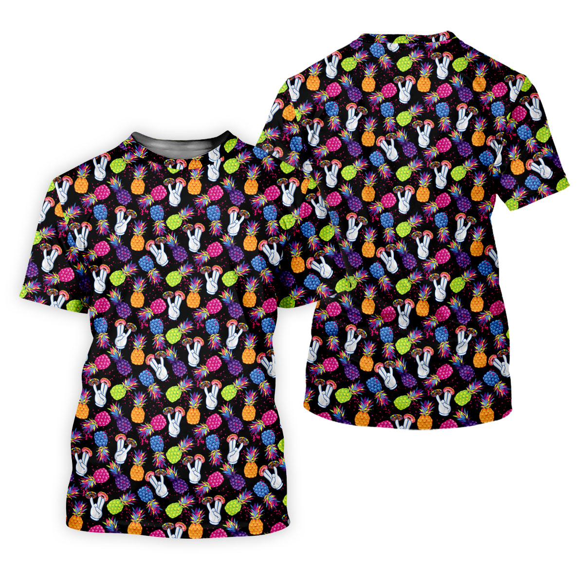 Hawaiian Pineapples Donut Finger Green Blue Pink Fun Women's Golf Shirts, Women's Golf Tops, Ladies Golf Shirts
