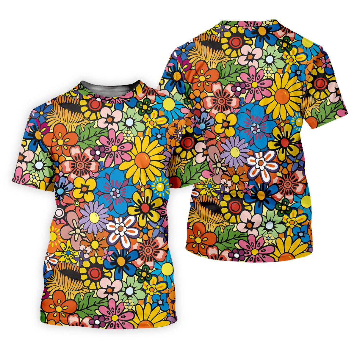 Multicolor Retro Flower Power Golf Shirt, Mens Golf Polo, Hawaiian Golf Shirt, Golf Apparel For Men