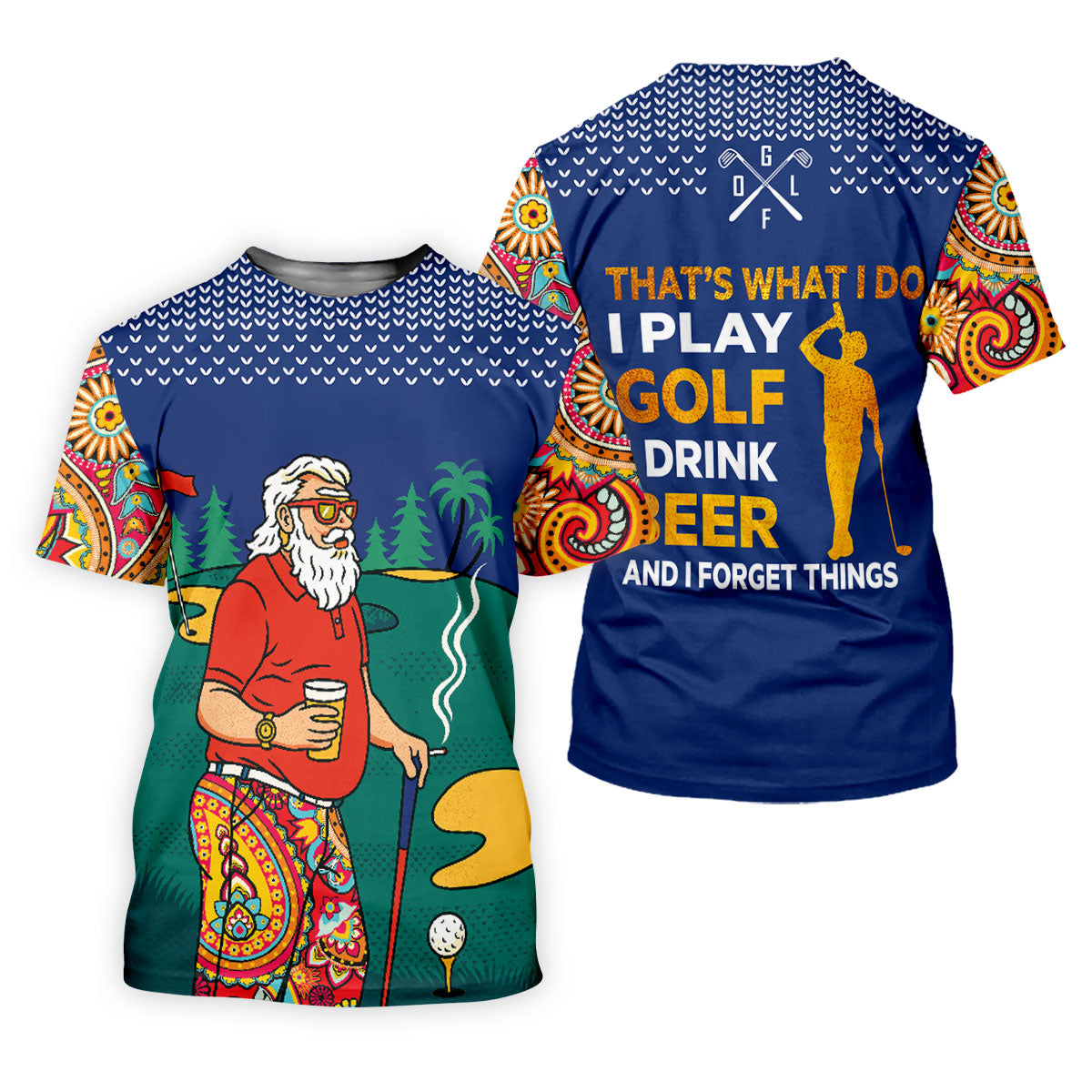 Vintage Bearded Golfer With Paisley Pants Golf Polo Shirt, Hawaiian Golf Shirt, Mens Golf Polo