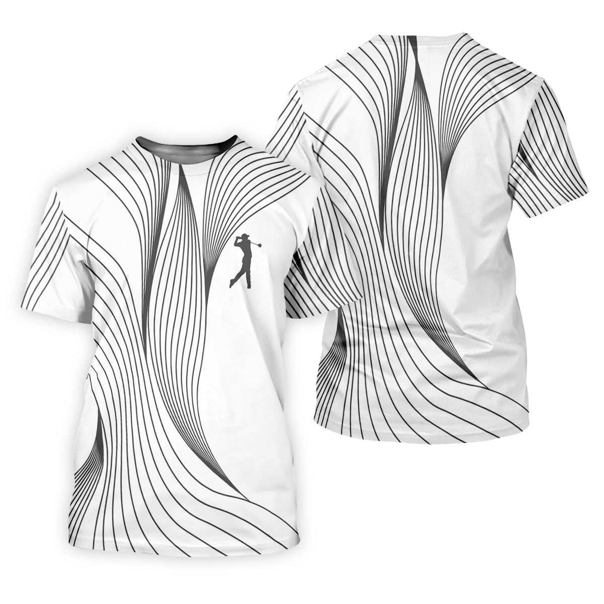 Geometric Line Wavy Line Black And White Golf Shirts For Men, Men's Golf Shirt, Polo ShirtFor Men