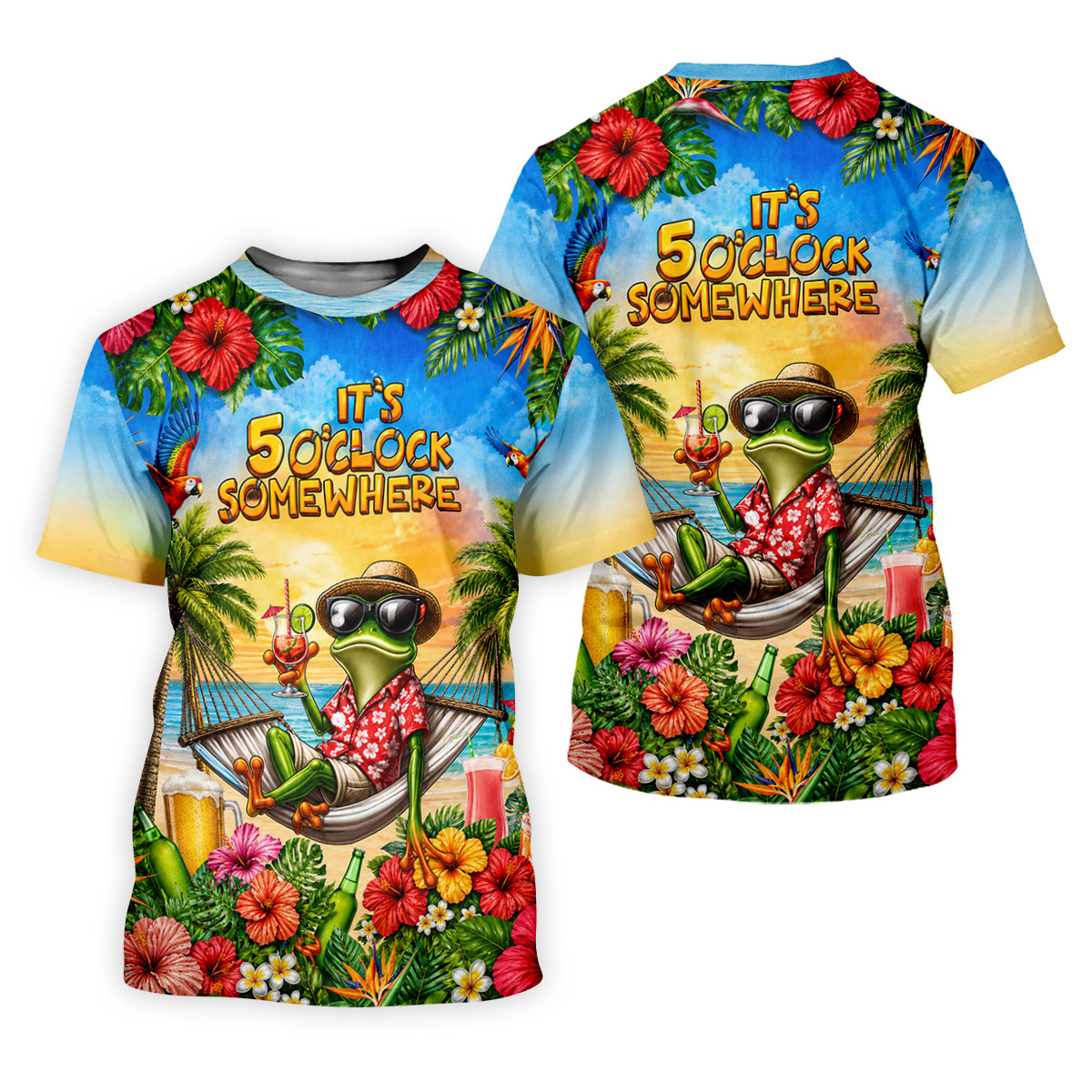 Funny Tropical Frog Drinking Hawaiian Golf Shirt, Golf Polo For Women, Printed Golf Shirt
