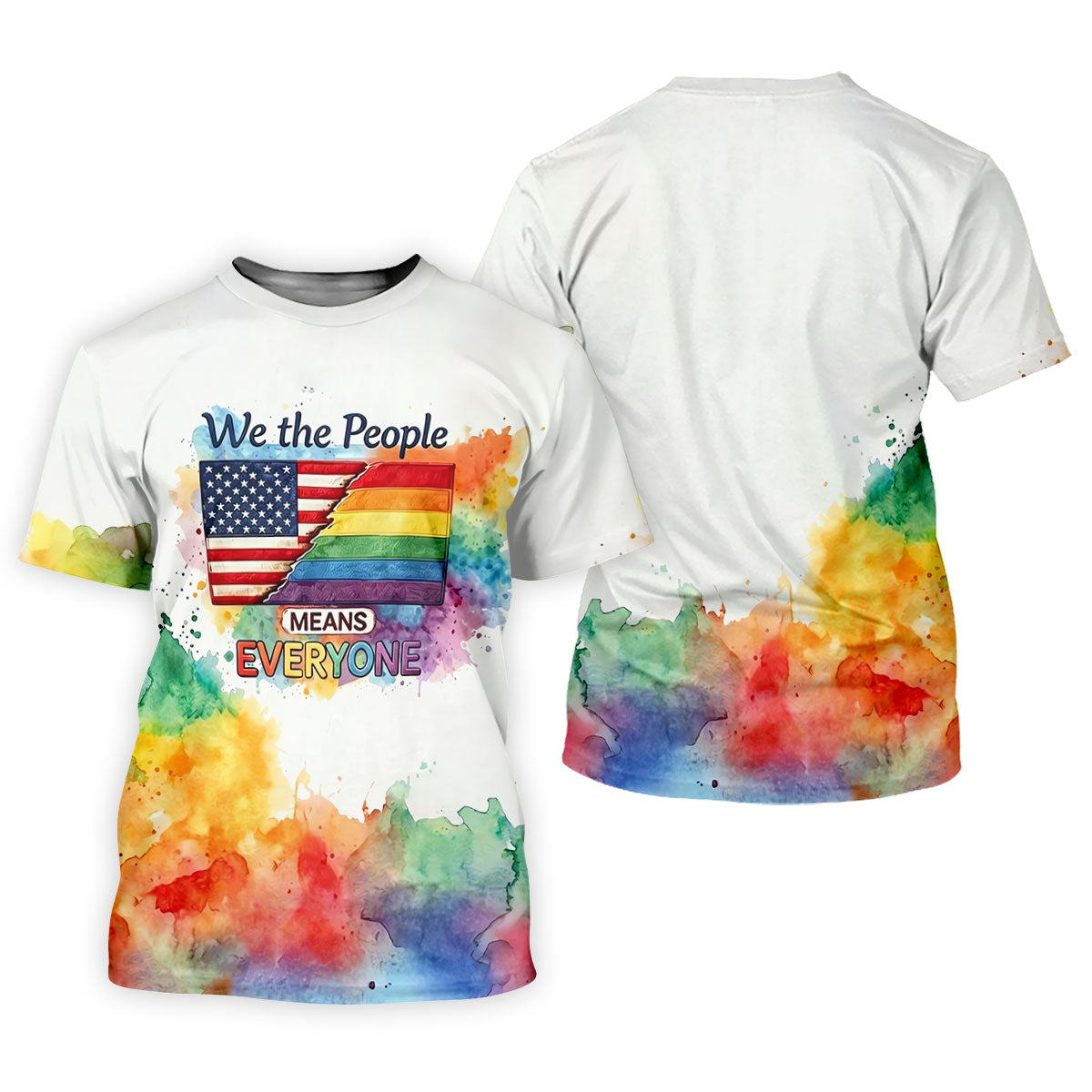 We The People Means Everyone Water Color Print Golf Shirt, LGBTQ Month Polo Shirt Men