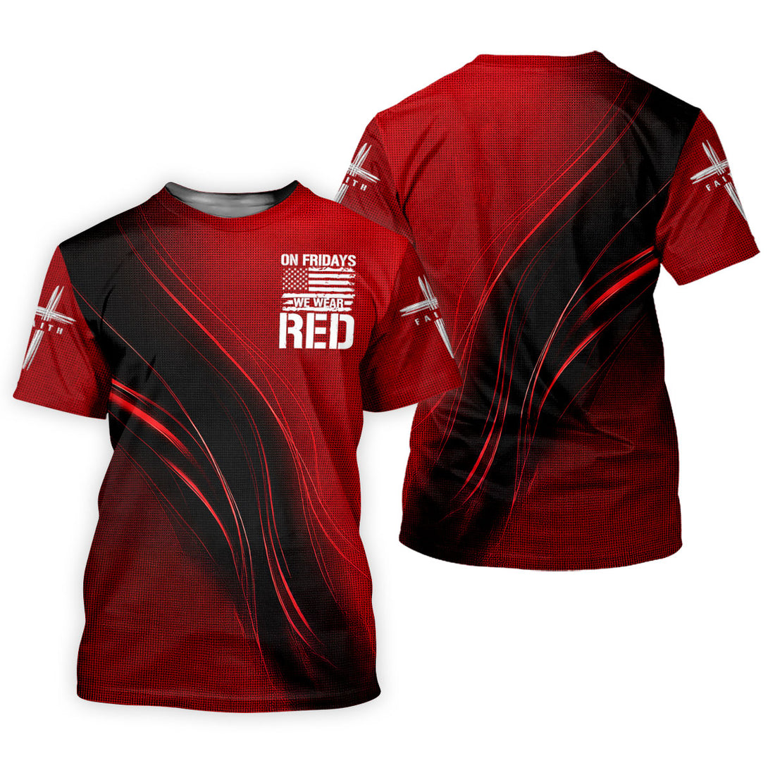 On Friday We Wear Red Faith Cross Red Black Gradient Patriotic Golf Shirt, 250 Years Polo Shirt Men
