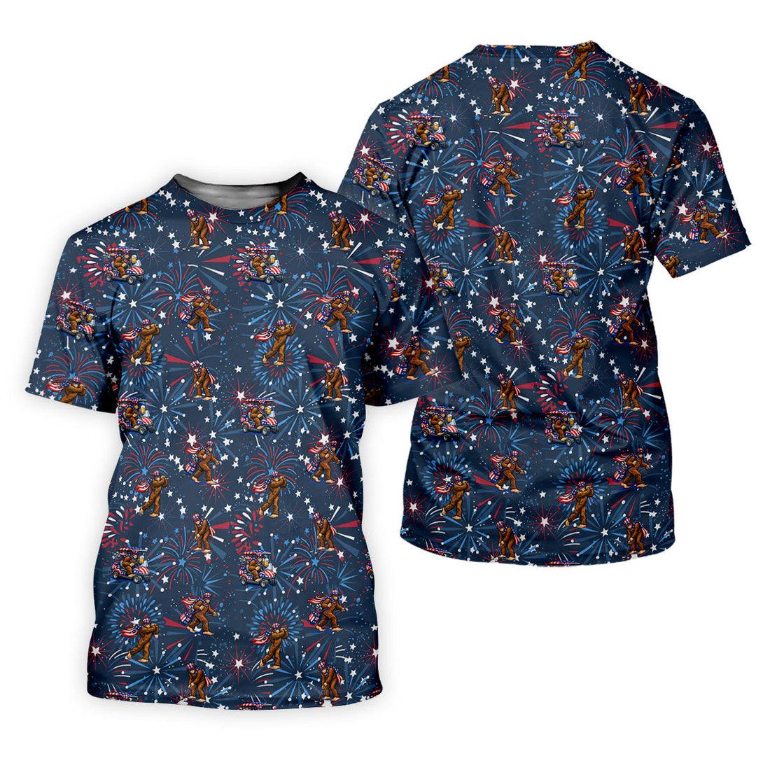 Funny Bigfoot Golf Pose Festive Vibe Navy 4th Of July Women Golf Top, 250th Anniversary Patriotic Golf Shirt