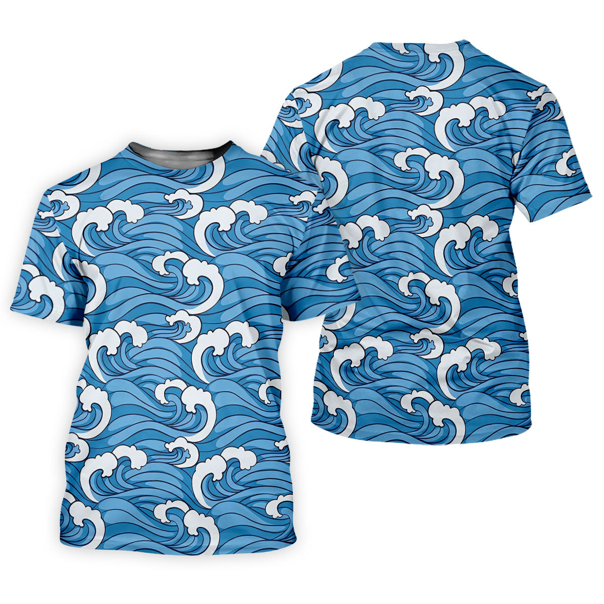 Japanese Wave Golf Shirt, Ocean Wave Pattern Men's Golf Polo, Polo Shirts For Men