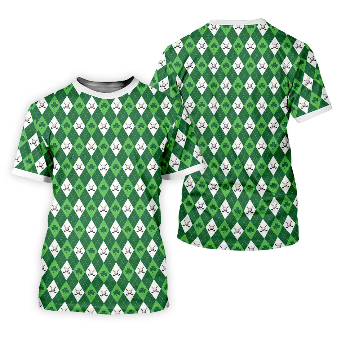 St Patrick's Day Shamrock Argyle Pattern Green And White Argyle Golf Shirt, Women's Golf Tops, Ladies Golf Polos