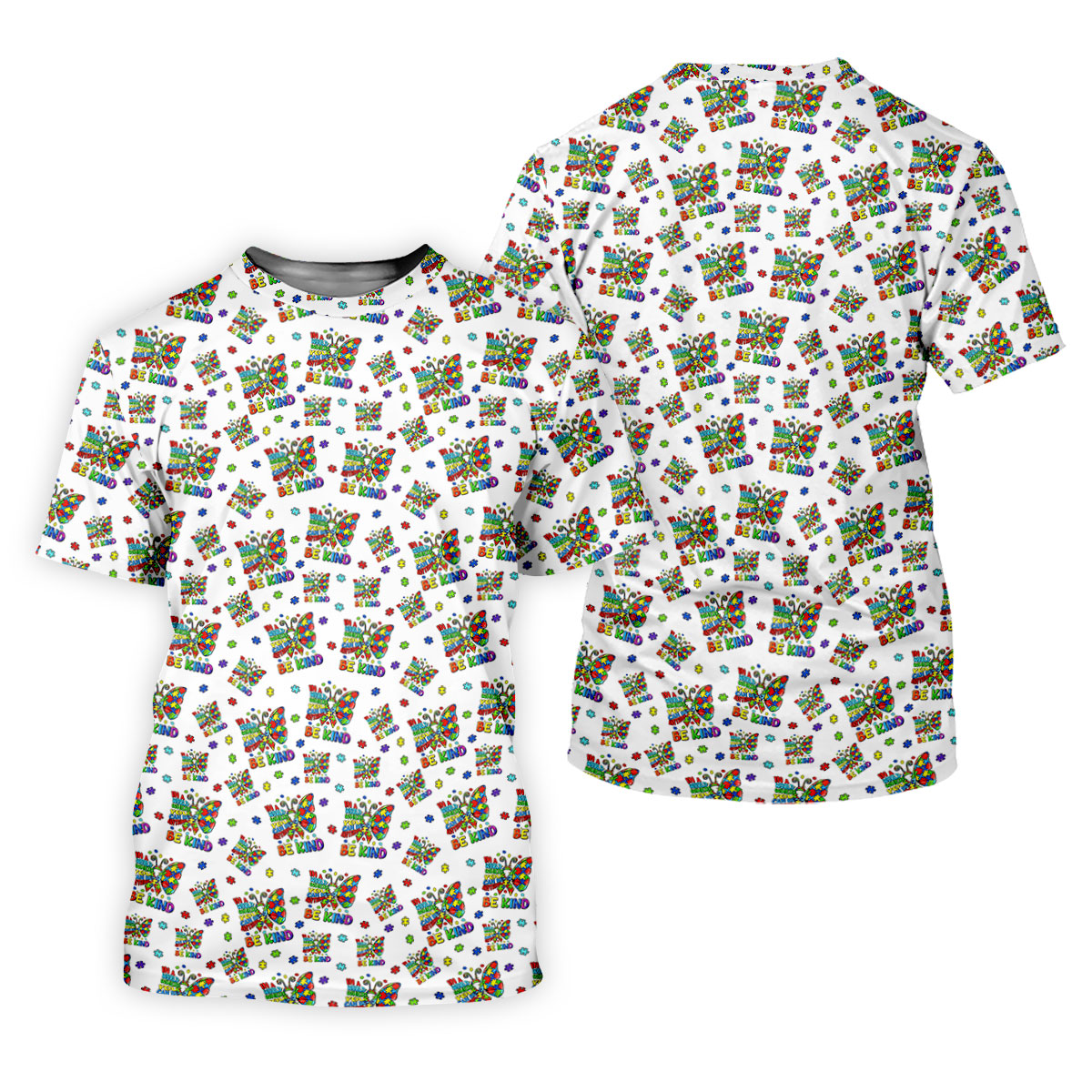 In A World Where You Can Be Anything Be Kind Rainbow Butterfly Autism Awareness White Golf Shirt, Golf Shirts For Men