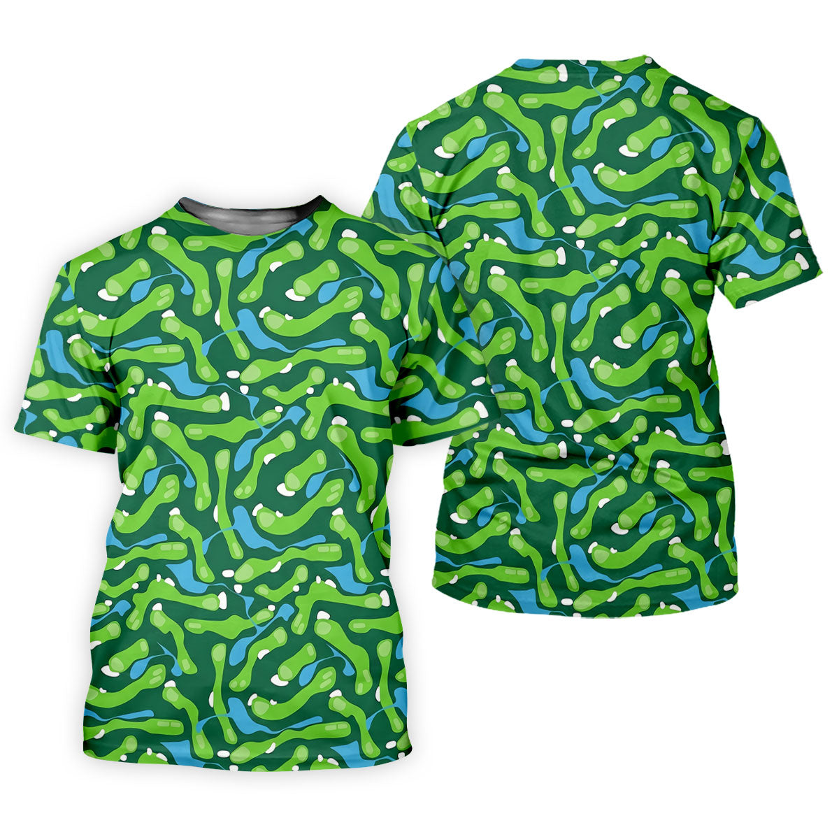 Golf Course Layout Golf Shirt, Fairway Water Hazard Pattern, Golf Shirt For Men