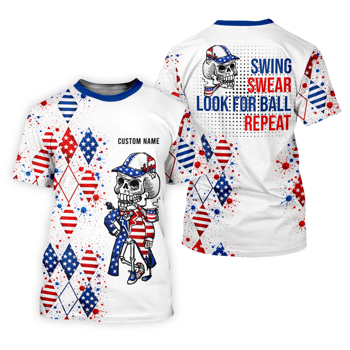Swing Swear Look For Ball Repeat Red White Blue Argyle Golf Shirt, 250 Years Golf Shirt For Women