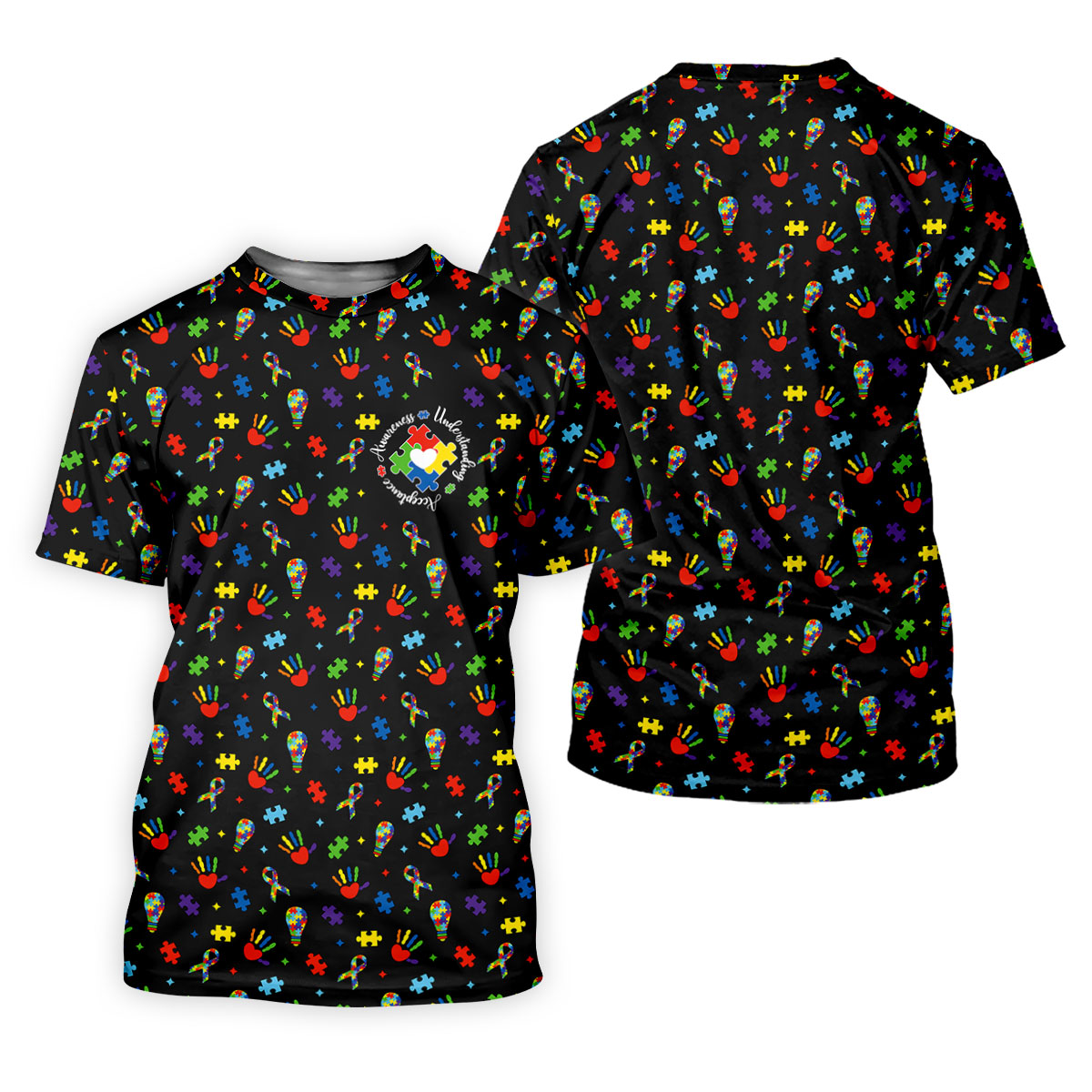 Awareness Understanding Acceptance Autism Ribbon Black Golf Shirt, Autism Awareness Colors Women's Golf Tops