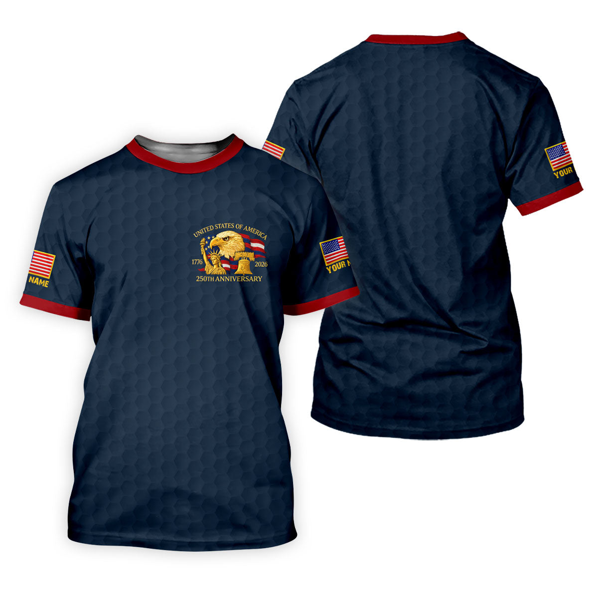 United States 250th Anniversary Patriotic Eagle Navy Custom Golf Shirts, 4th Of July Golf Shirts For Men