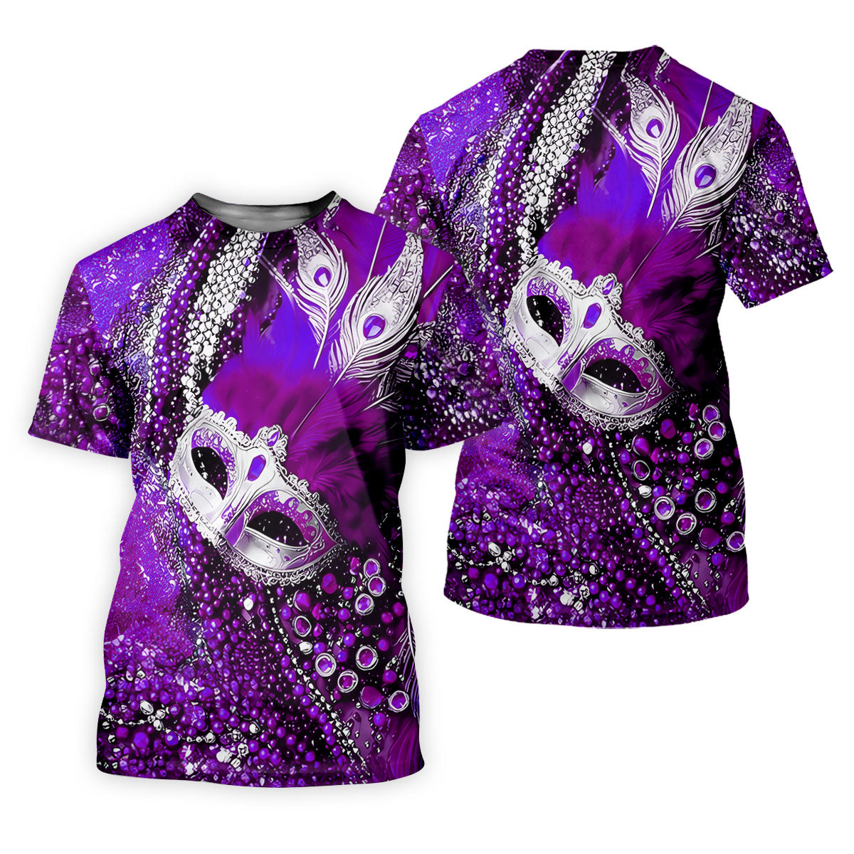 Mardi Gras Masquerade Mask Feather Beads Purple Golf Shirt, Women's Golf Tops, Ladies Golf Polos