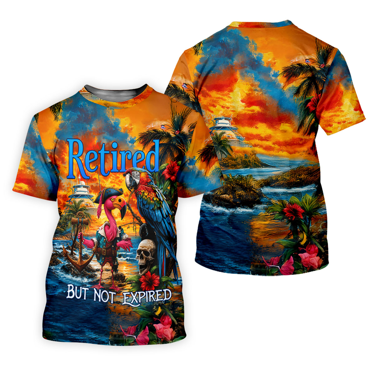 Retired Parrot Flamingo Pirate Tropical Golf Shirt, Women’s Golf Polo, Ladies Golf Shirts, Printed Golf Shirt