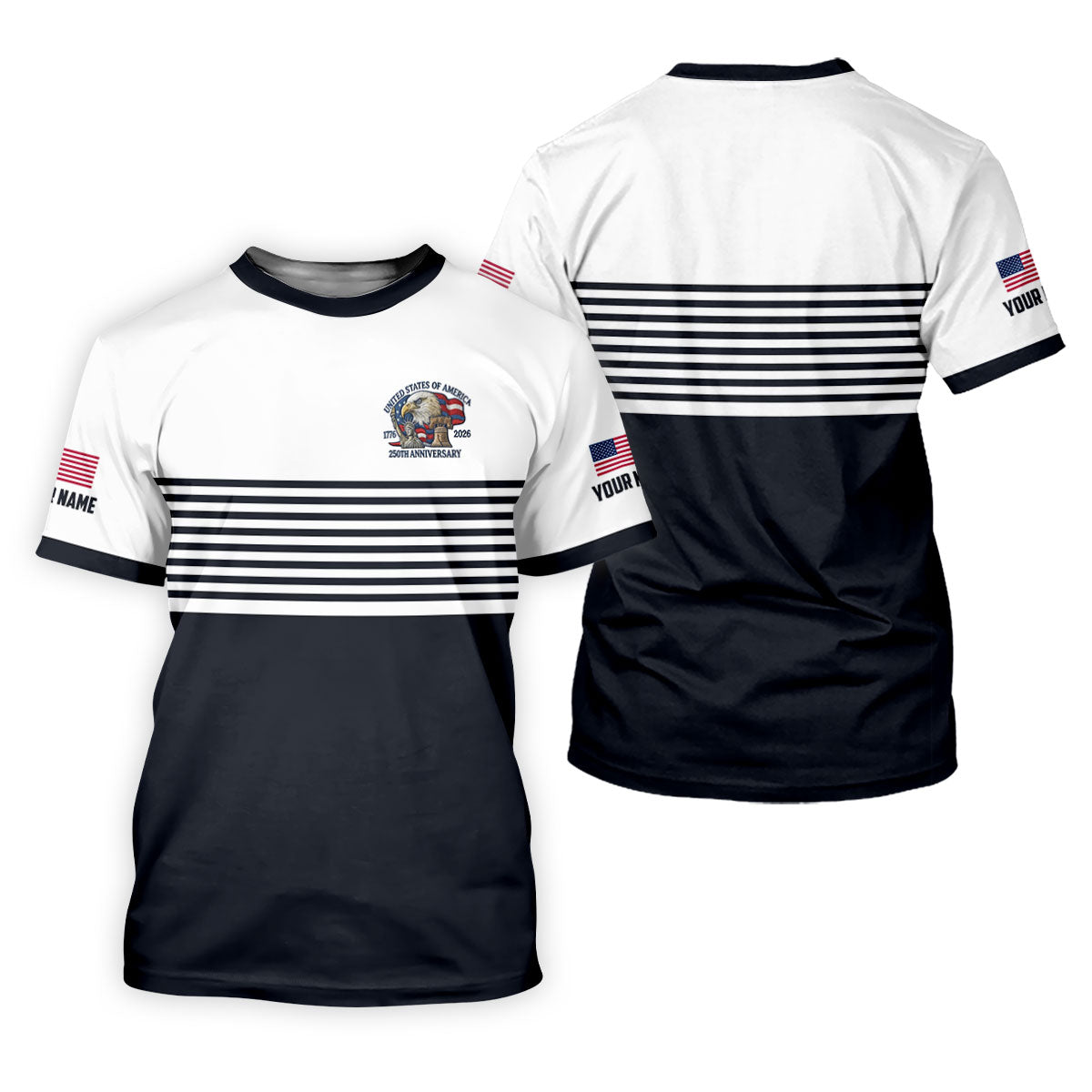 250th Anniversary Black Stripes Vintage Golf Shirt, Patriotic 4th Of July Golf Shirts For Men