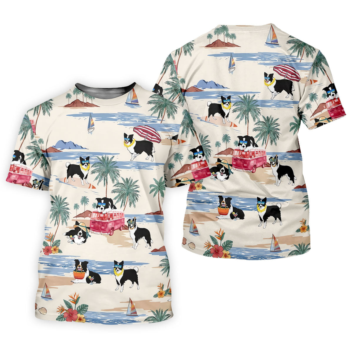 Tropical Border Collie Beach Hawaiian Golf Polo Shirt, Ladies Golf Shirt, Womens Golf Tops