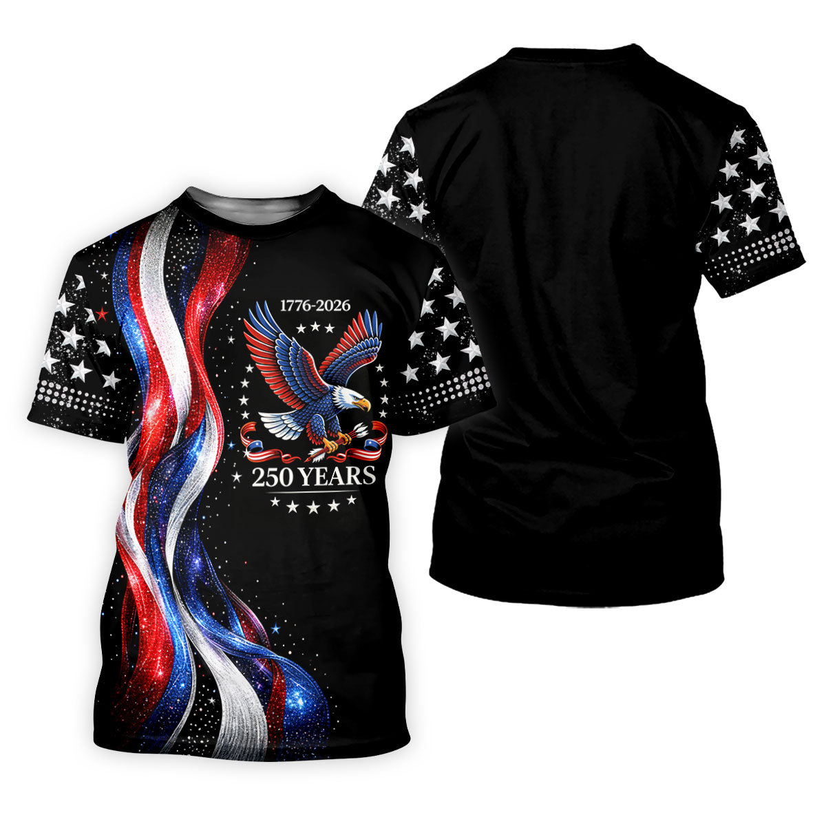 America Bald Eagle Red And White Striped Ribbon 4th Of July Golf Shirt, 250th Anniversary Golf Shirt For Women