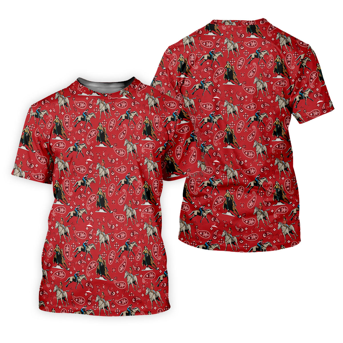 Red Cowboy Horse Paisley Pattern Golf Shirt, Mens Golf Polo, Golf Shirts For Men