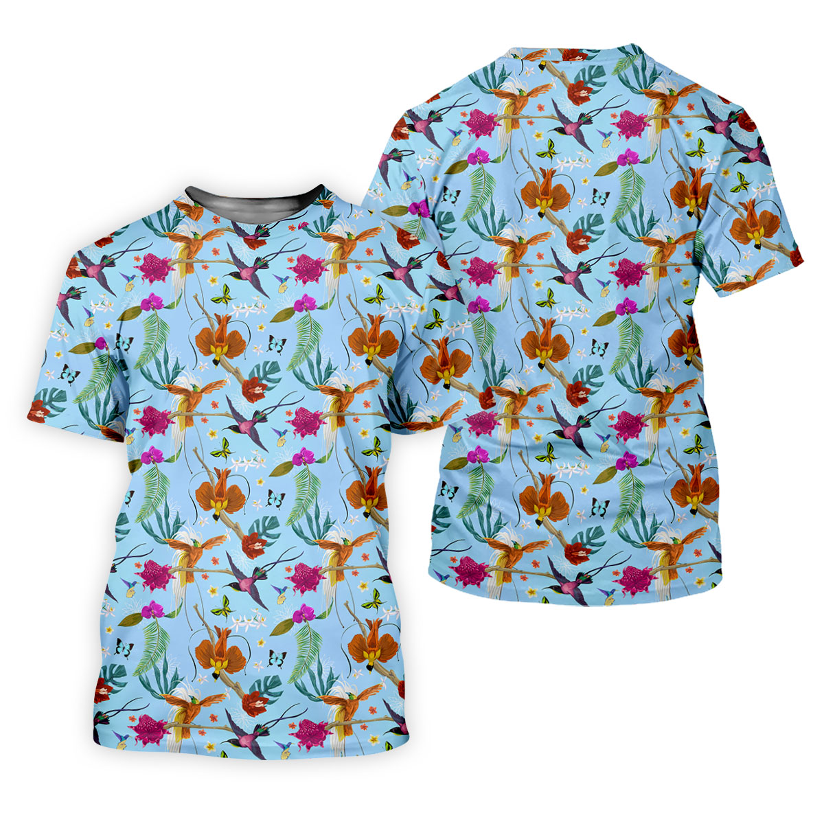 Hummingbird Paradise Golf Shirt, Tropical Flower Garden Pattern, Golf Shirt For Women