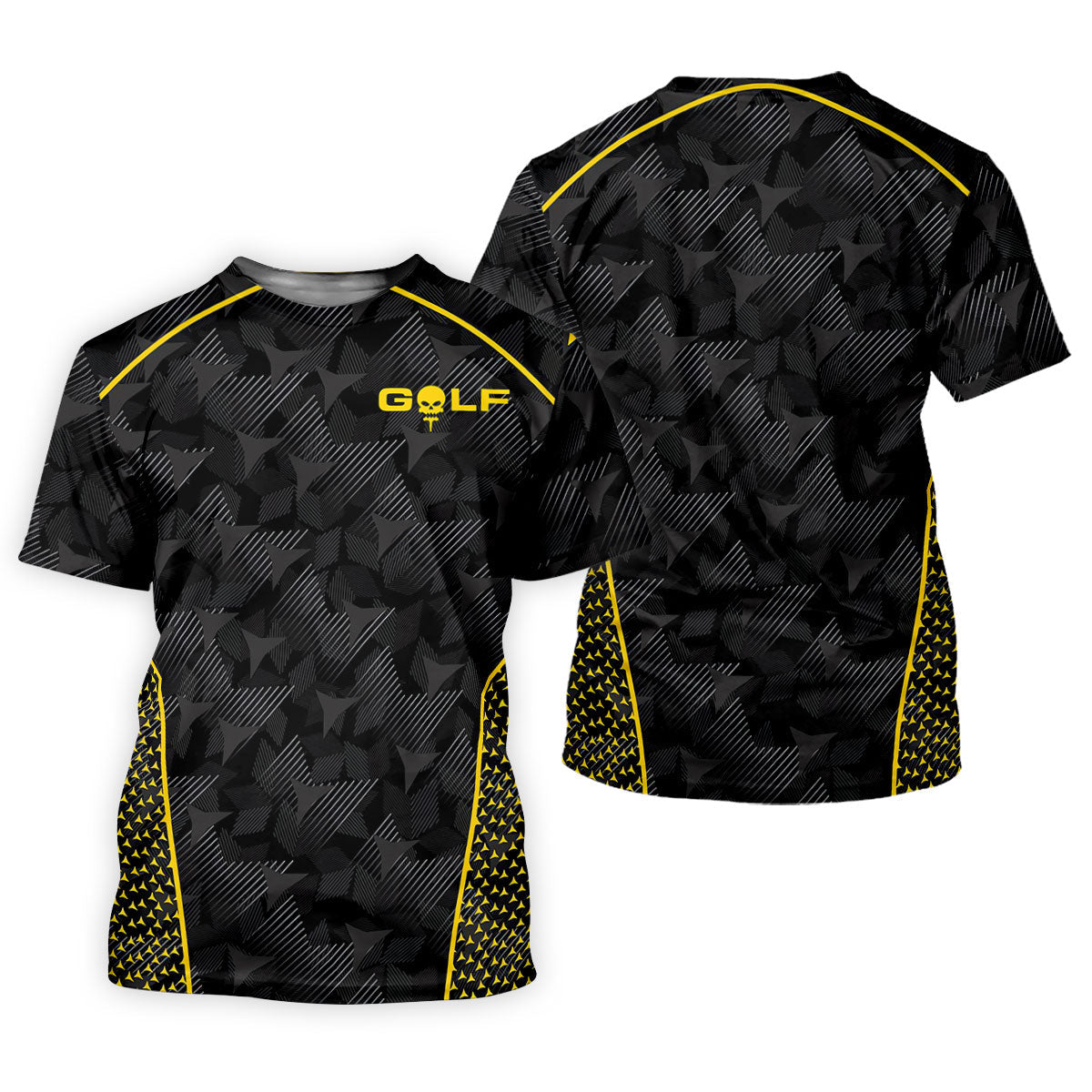 Abstract Triangle Black Yellow Golf Tops For Men, Father's Day Golf Gift, Polo Shirtor Men