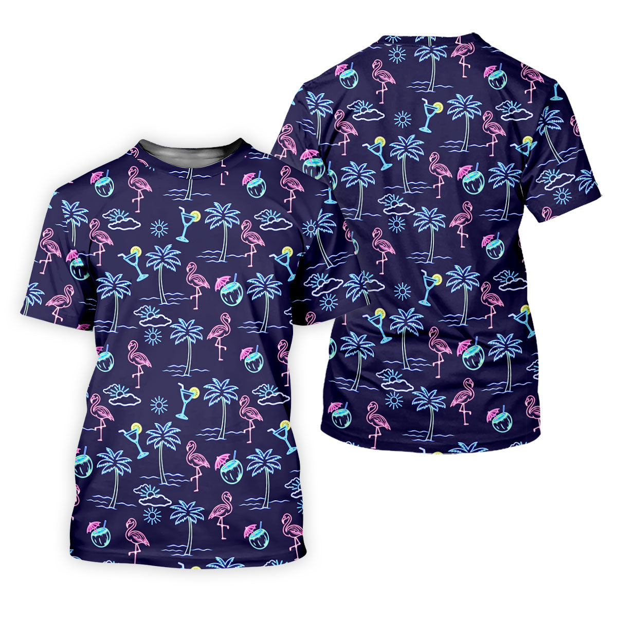 Neon Line Tropical Flamingo Hawaiian Golf Shirt, Polo Shirtor Men, Golfing Apparel