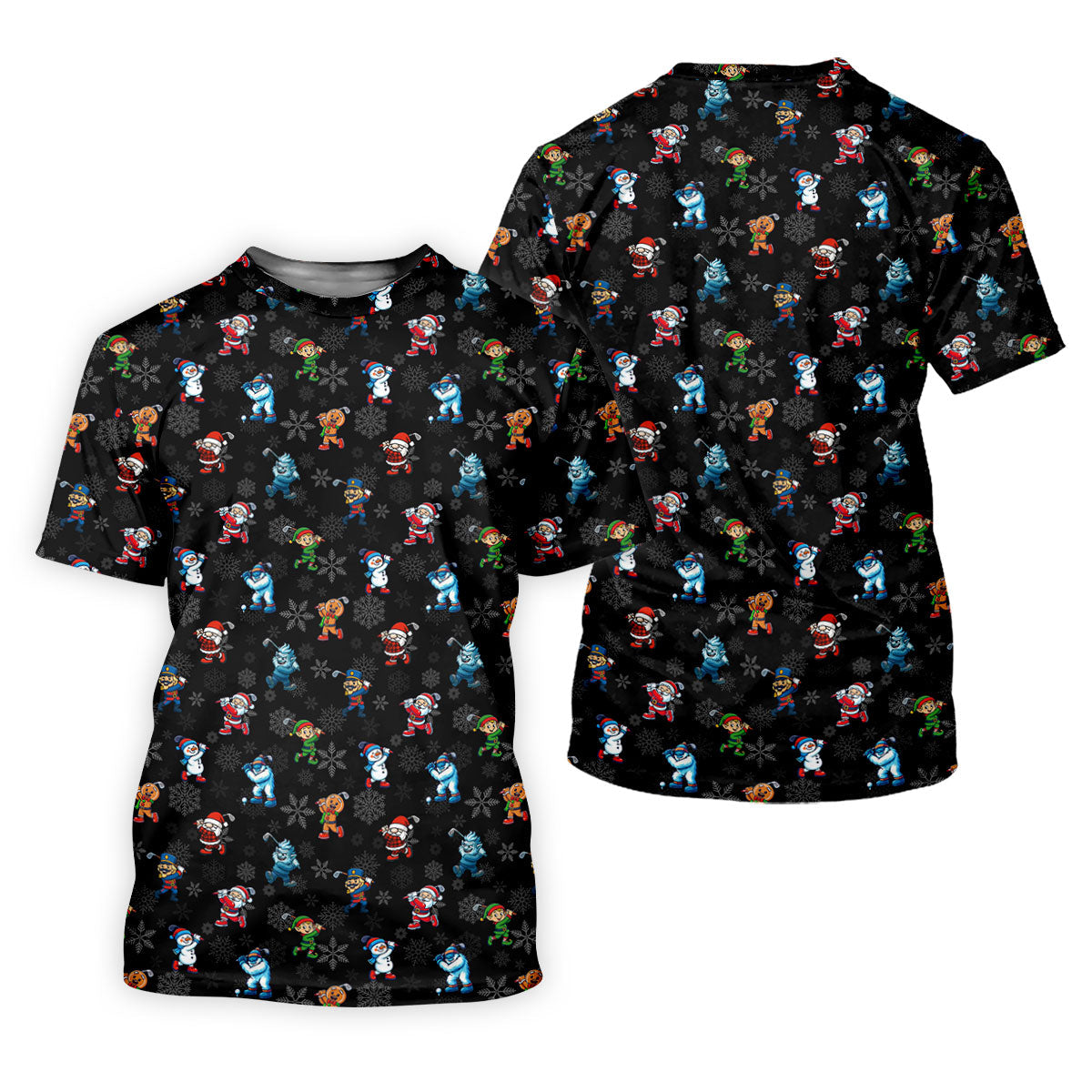 Funny Christmas Characters Golf Pose Black Golf Shirt, Christmas Golf Shirt, Polo ShirtFor Men