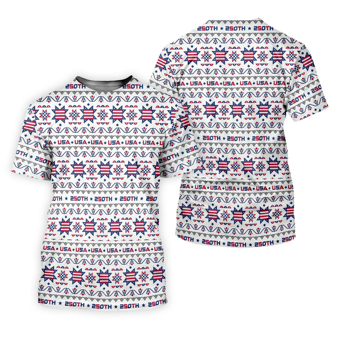 Red White Blue Ohio Star Quilt Pattern 4th Of July Golf Shirts For Men, 250th Anniversary Patriotic Golf Shirt
