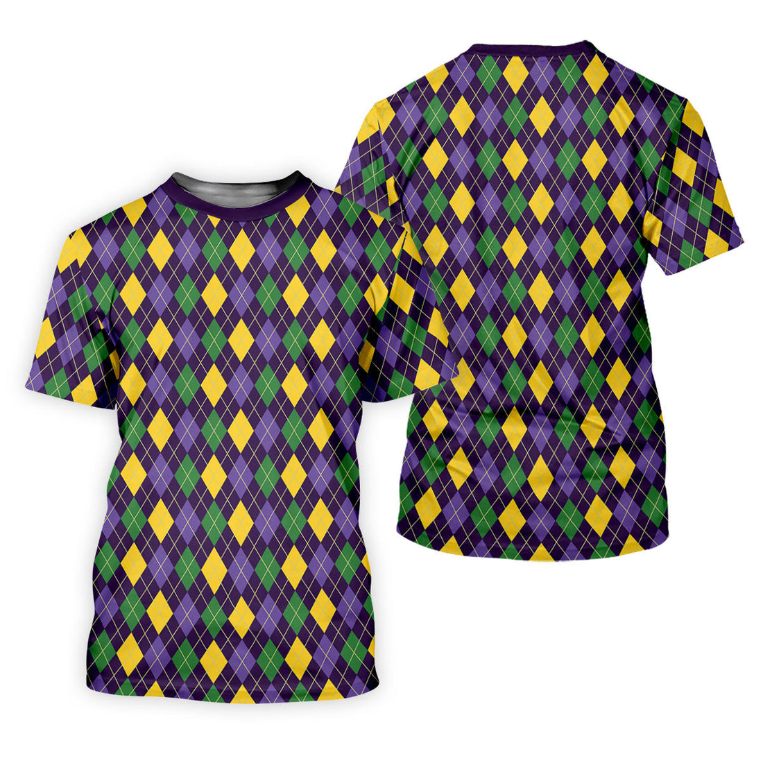 Green Purple Gold Argyle Pattern Mardi Gras Golf Shirt, Polo Shirt Men, Golf Shirts For Men