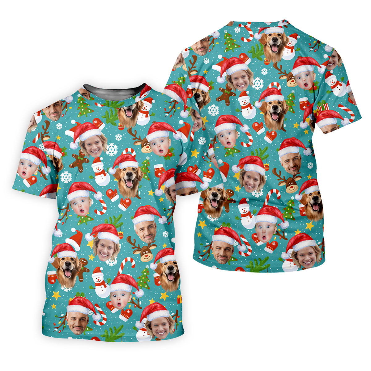 Custom Face Cute Christmas Pattern Teal Golf Shirt, Christmas Golf Shirt, Golf Gifts For Women