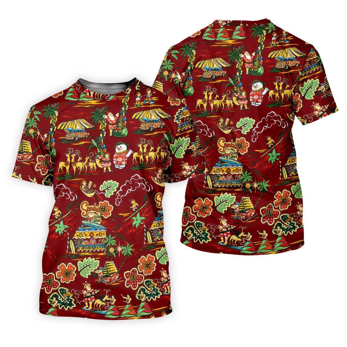 Men's Tropical Santa Surf Shack Golf Shirt, Christmas Golf Shirt, Golf Apparel For Men