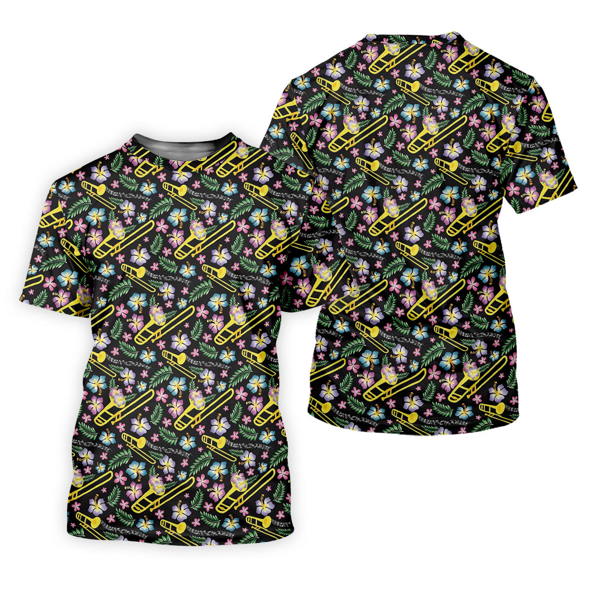 Trombones Floral Tropical Vibe Golf Tops For Men, Polo ShirtFor Men, Golf Shirts For Men