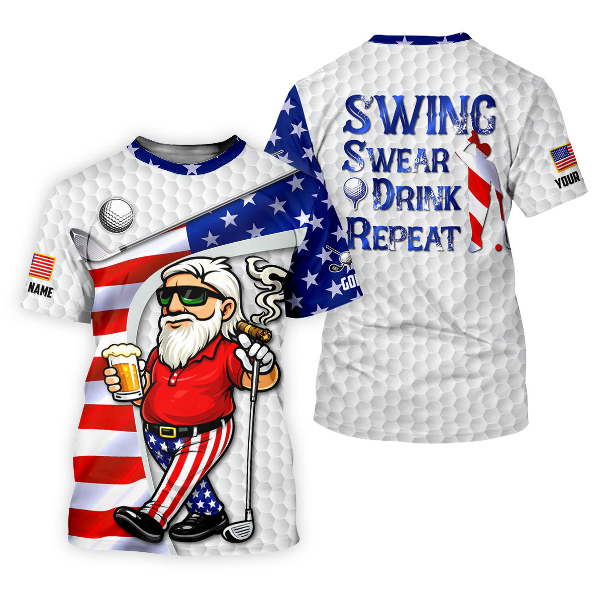 Swing Swear Drink Repeat Golf And Beer Patriotic Man 4th Of July White Golf Shirt, 250 Years Women's Golf Tops