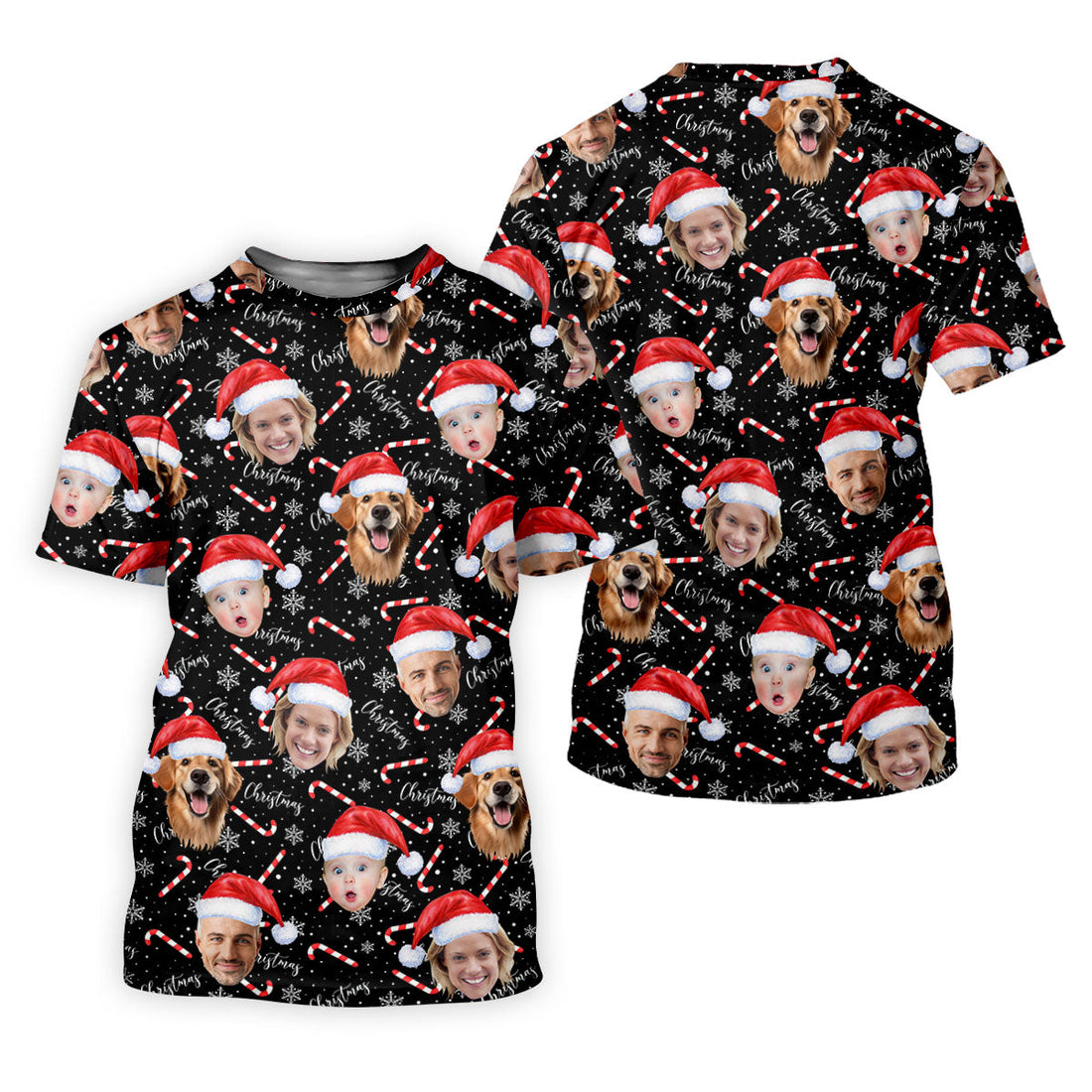 Custom Face Candy Cane Christmas Black Golf Shirt, Christmas Golf Shirt, Ladies Golf Tops, Golf Gifts For Women