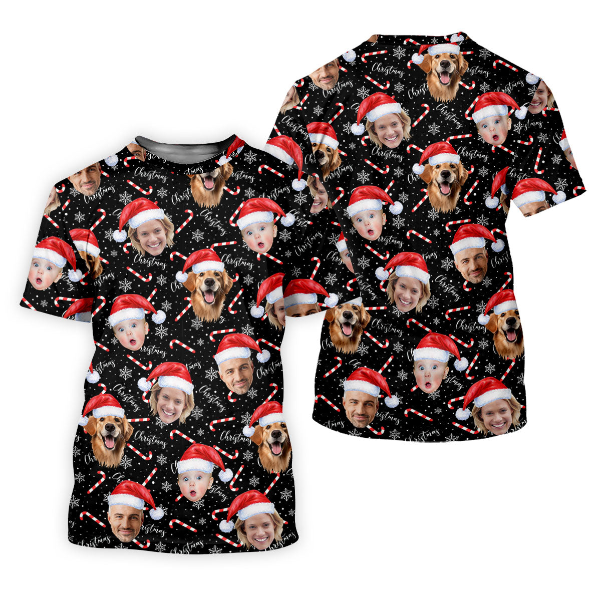 Custom Face Candy Cane Christmas Black Golf Shirt, Christmas Golf Shirt, Ladies Golf Tops, Golf Gifts For Women
