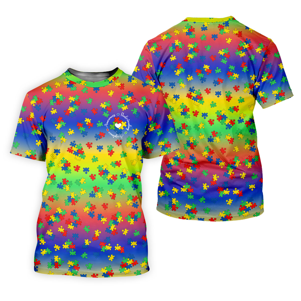 Acceptance Awareness Understanding Autism Puzzle Rainbow Gradient Golf Tops For Men, Golf Shirts For Men