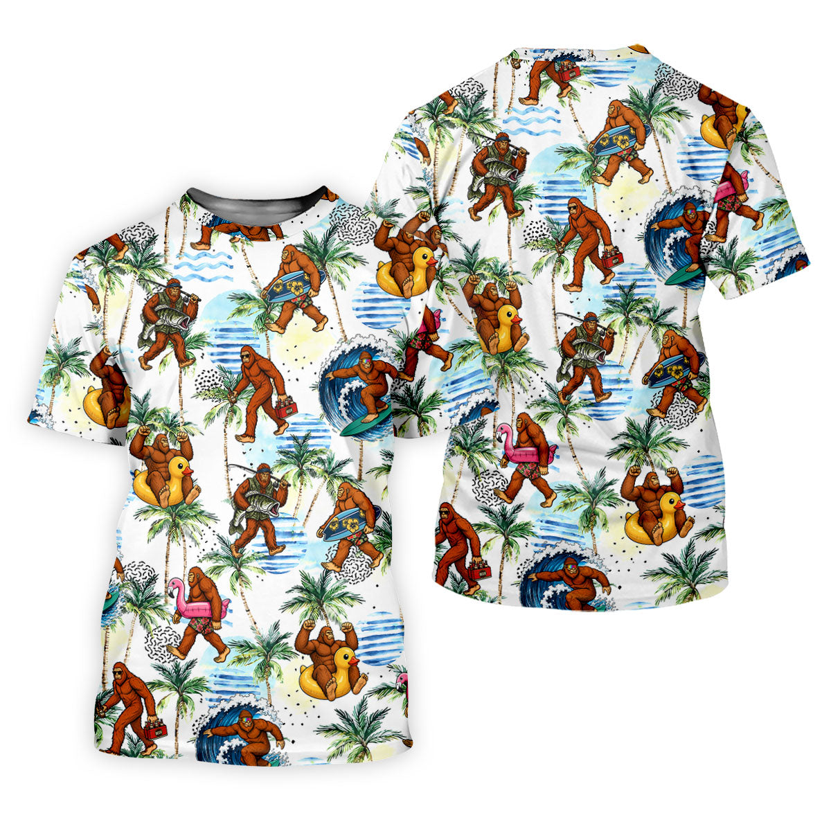 Tropical Bigfoot Surfing Fishing Beach Golf Shirt, Hawaiian Golf Shirt, Golf Apparel For Men, Mens Golf Shirts