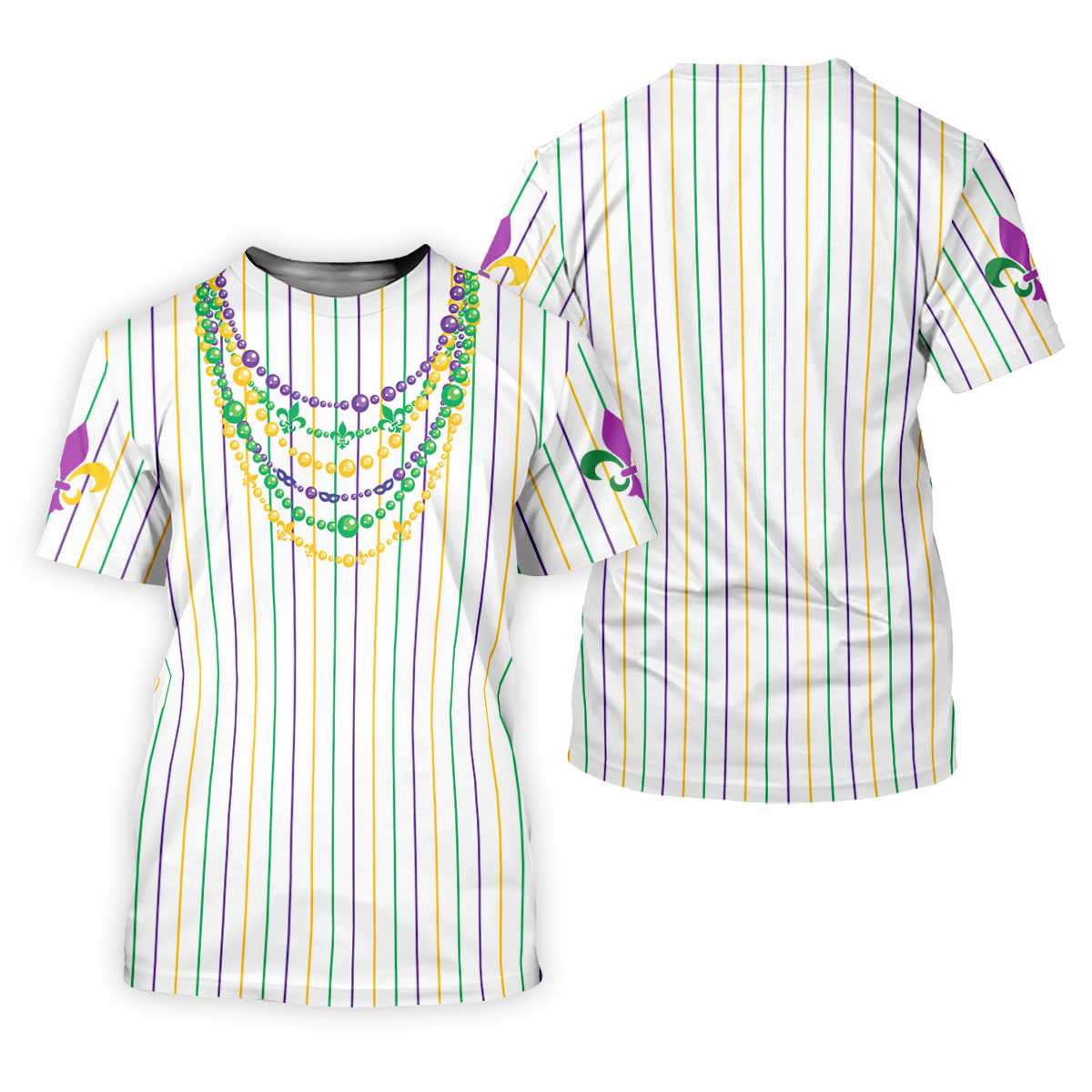 Mardi Gras Beads Necklaces Print White Golf Shirt, Golf Tops For Men, Polo ShirtFor Men, Golf Shirts For Men