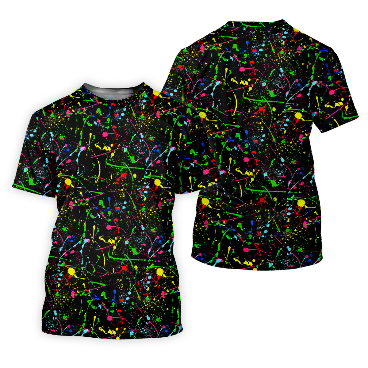 Black Neon Paint Splatter Golf Shirt, Men's Golf Shirt, Golf Apparel For Men