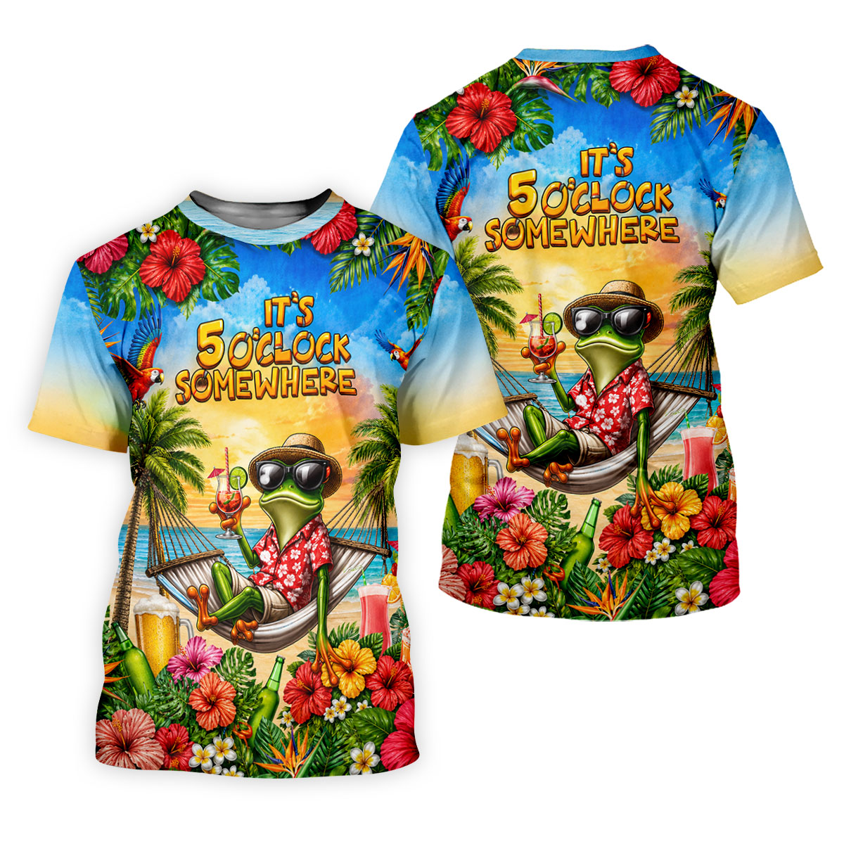 Funny Tropical Frog Drinking Hawaiian Golf Shirt, Mens Golf Polo, Printed Golf Shirts