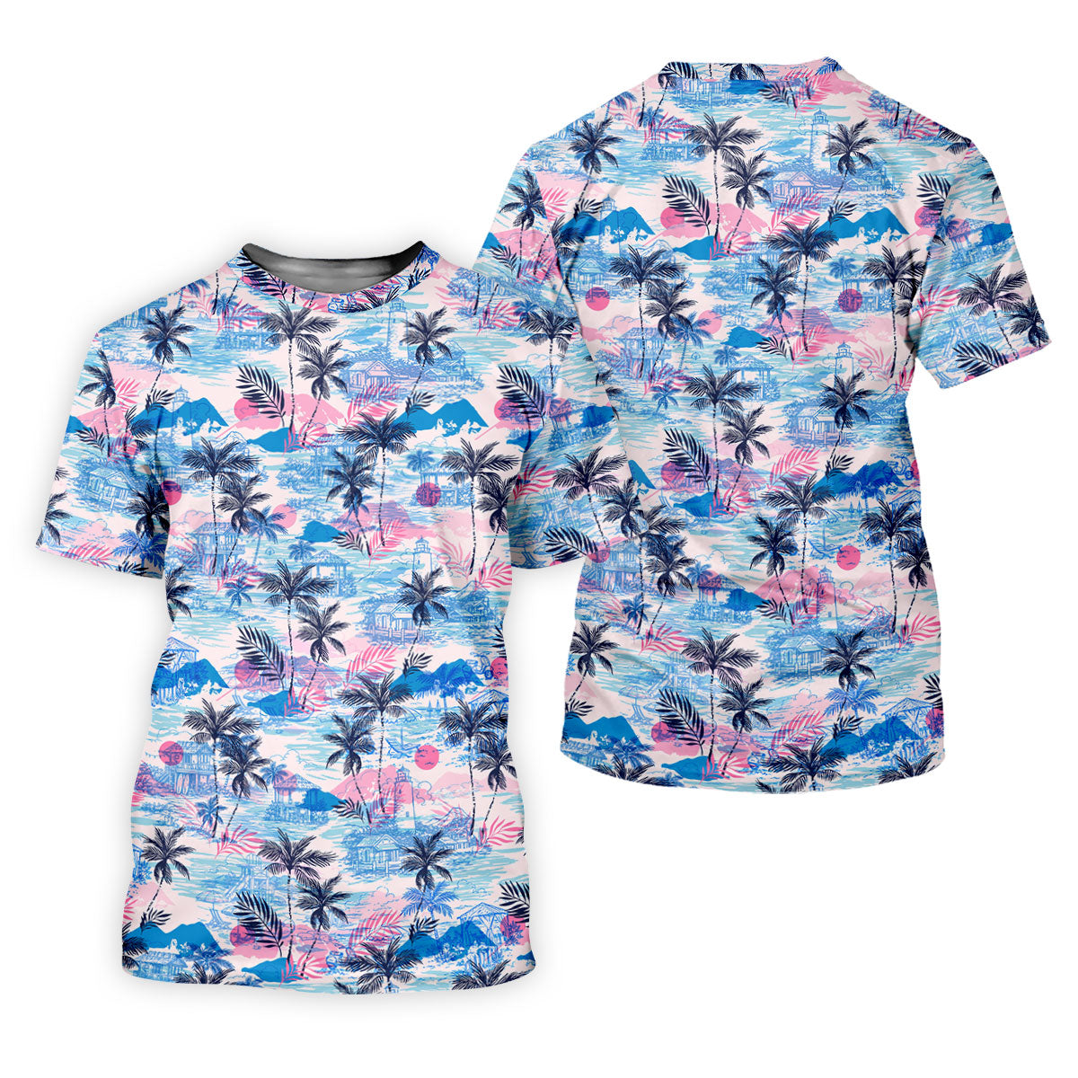 Tropical Island Sunset Pink And Blue Hawaiian Golf Shirt, Polo Shirtor Men, Golfing Apparel