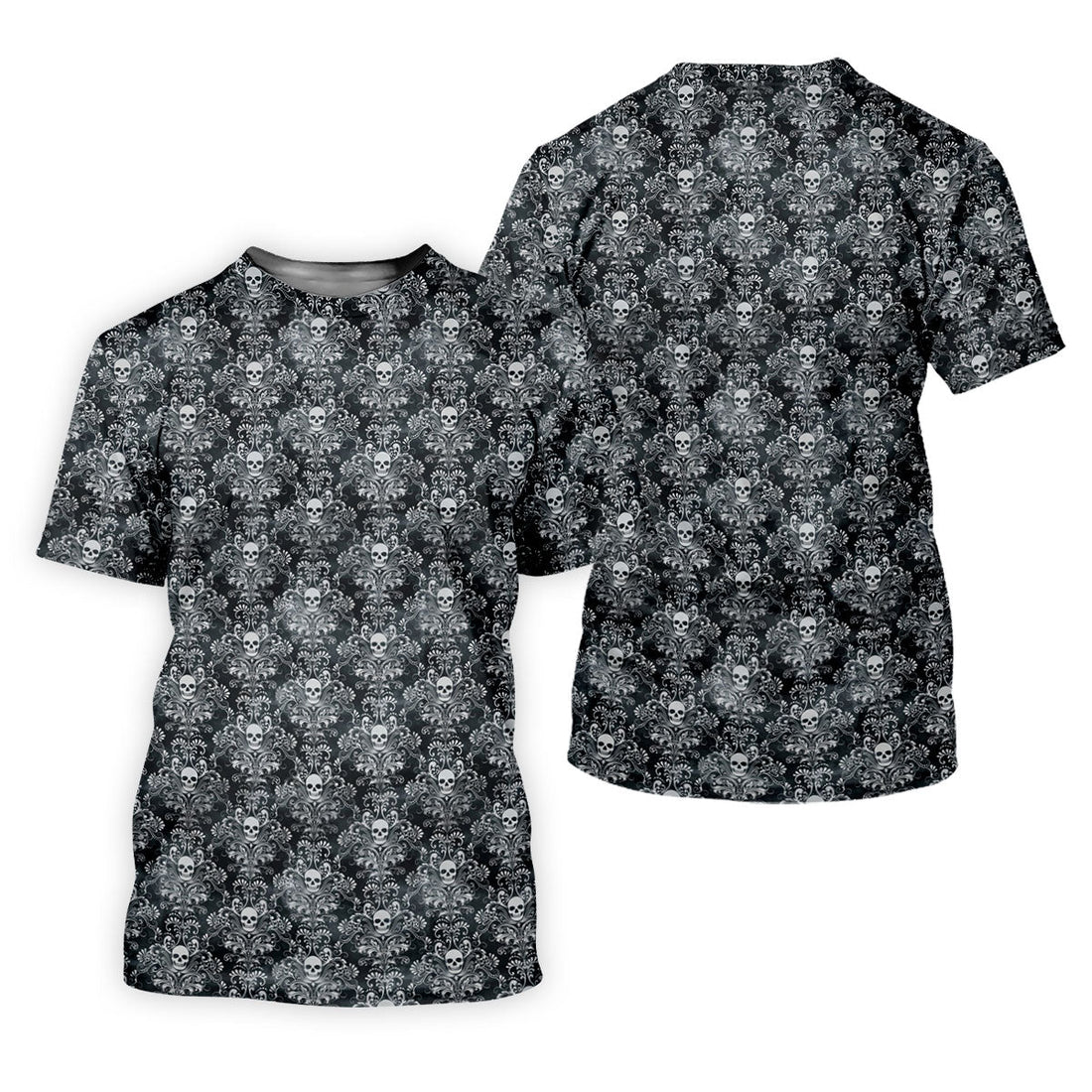 Skull Damask Charcoal Grey Gothic Floral Golf Tops For Men, Polo Shirtor Men, Golf Shirts For Men