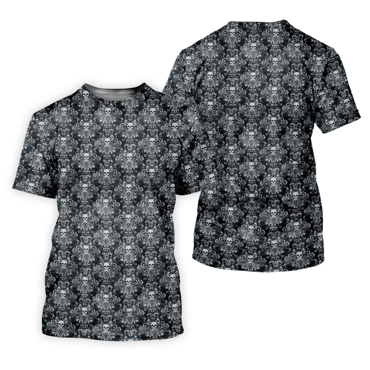 Skull Damask Charcoal Grey Gothic Floral Golf Tops For Men, Polo Shirtor Men, Golf Shirts For Men