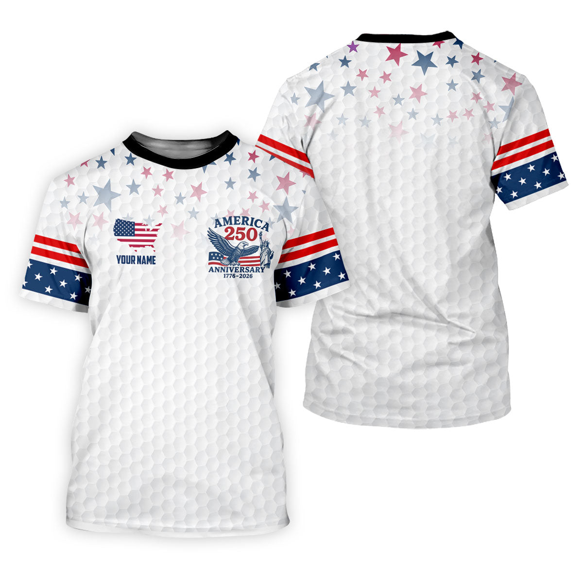 America 250th Anniversary Red White And Blue Stars White Golf Shirt, Patriotic 4th Of July Golf Shirts For Men