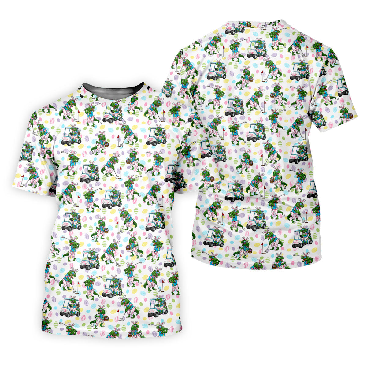 T-Rex Bunny Colorful Easter Egg Women Golf Top, Fun Women's Golf Shirts, Ladies Golf Shirts