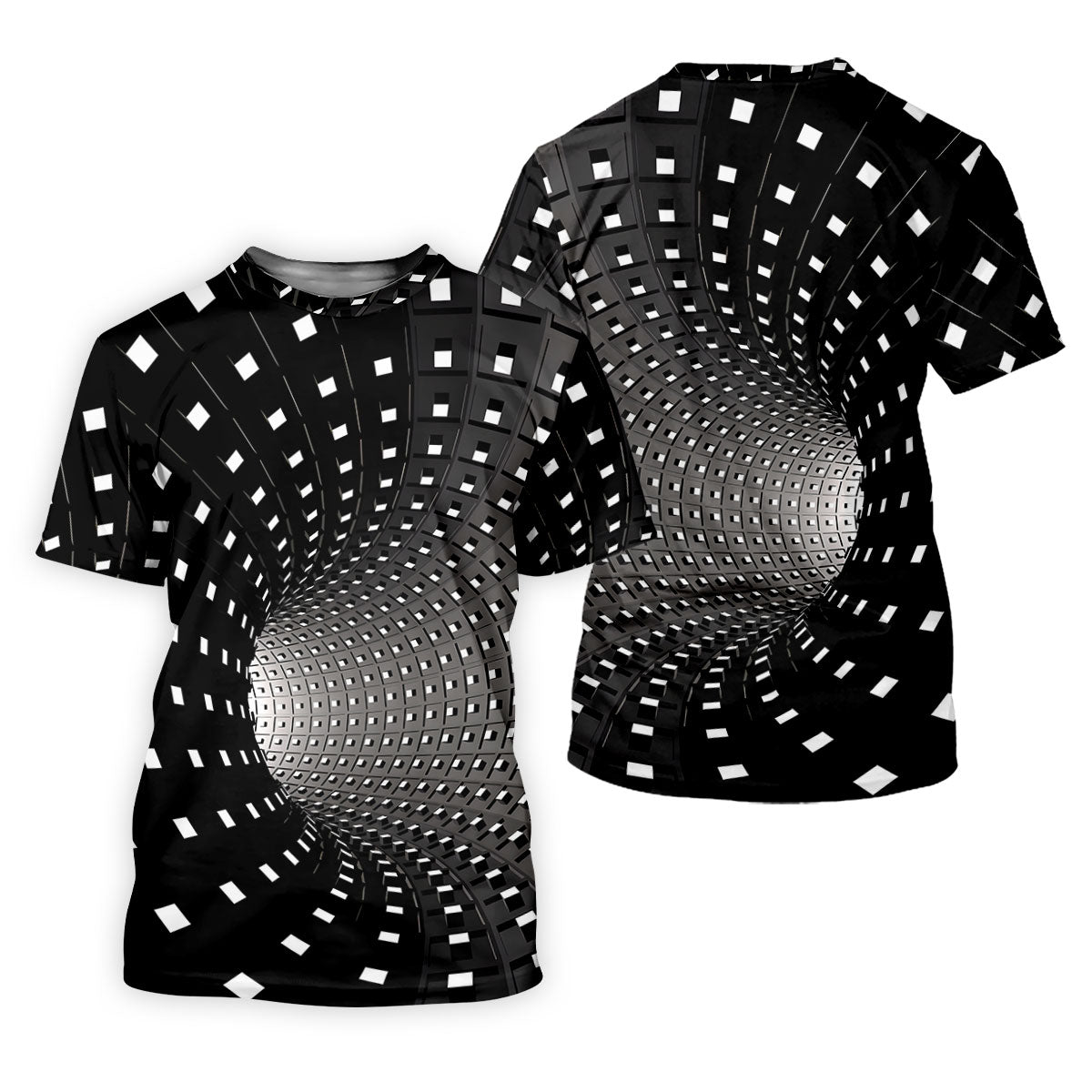 3D Vortex Golf Shirt, Black White Optical Illusion Tunnel Pattern, Golf Shirt For Women