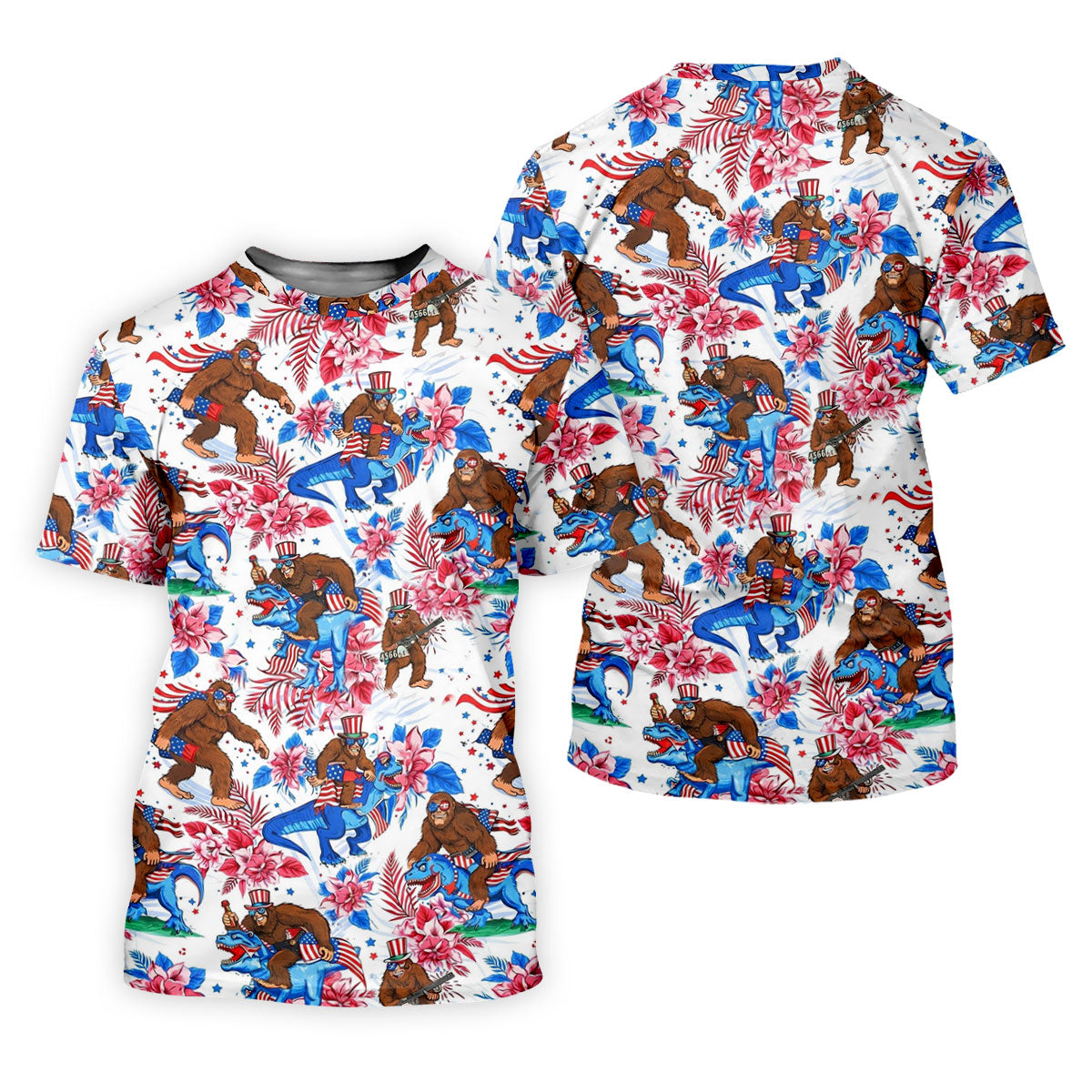 American Flag Patriotic Pride Funny Bigfoot Hawaiian Golf Shirt, 250th Anniversary Golf Shirts For Men