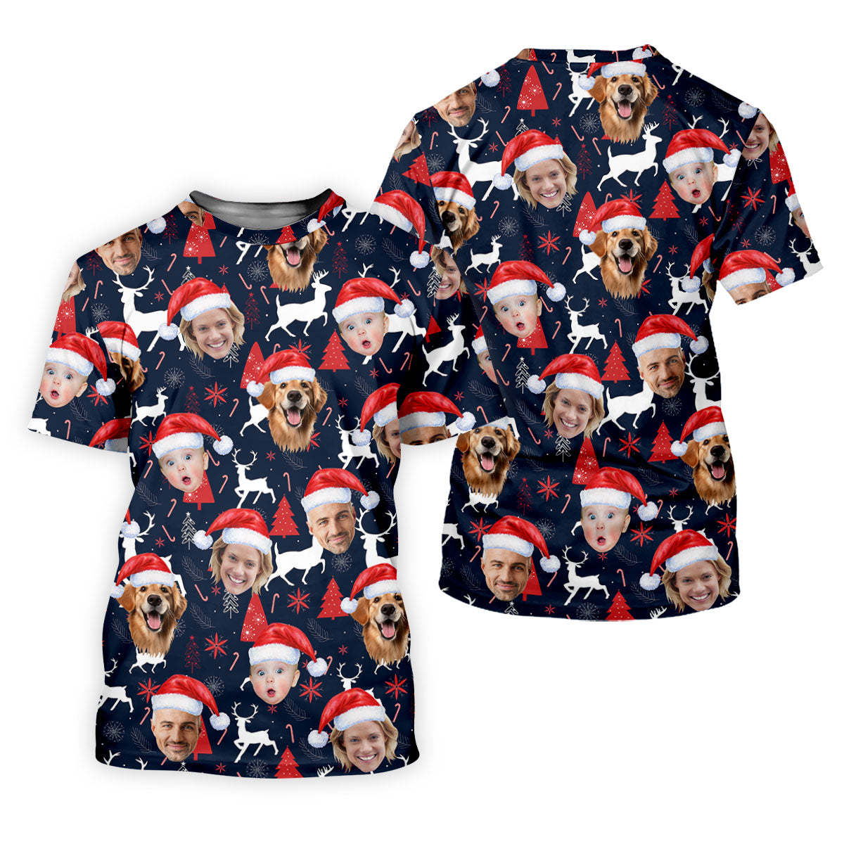 Custom Face Red And Navy Seamless Pattern Christmas Golf Shirt, Ladies Golf Shirts, Golf Gifts For Women