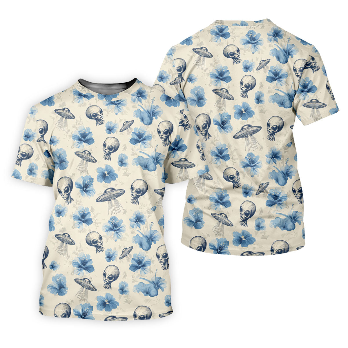 Funny Alien Blue Hibicus Tropical Theme Hawaiian Golf Shirt, Polo ShirtFor Men, Golfing Apparel