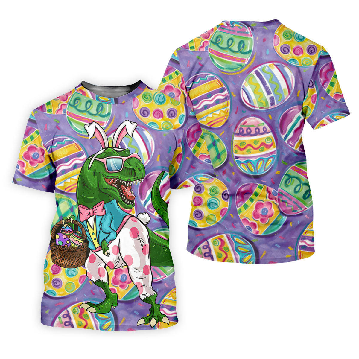 T-Rex Bunny Painted Easter Eggs Golf Shirts For Men, Men's Funny Golf Shirts, Polo ShirtFor Men