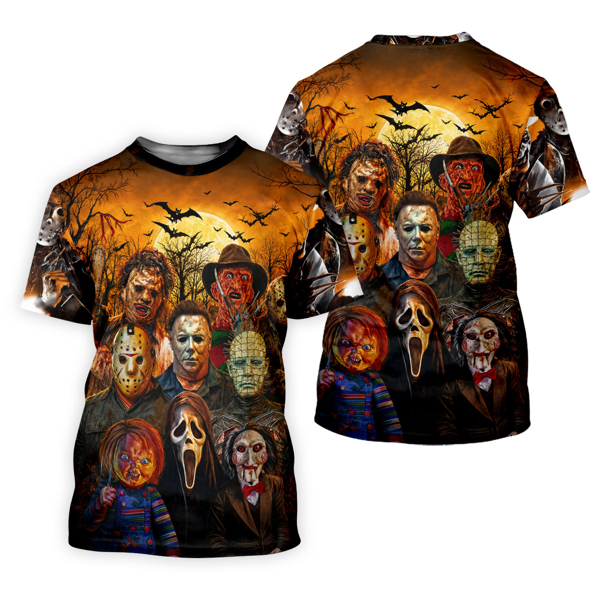 Halloween Horror Character Hawaiian Golf Shirt, Mens Golf Shirts, Golf Apparel For Men