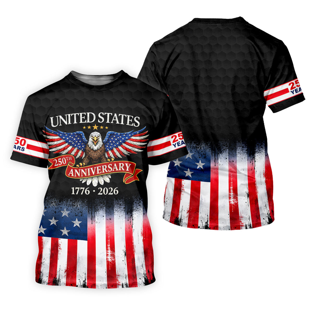US Bald Eagle 250th Anniversary Celebration Ribbon Black Golf Shirt, Patriotic 4th Of July Golf Shirt For Women